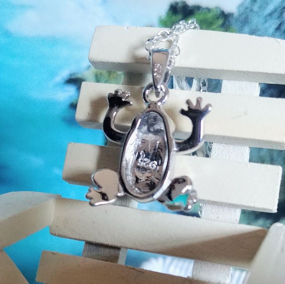 🆕🐸 Blue Fire Opal Frog Necklace - Picture 2 of 4